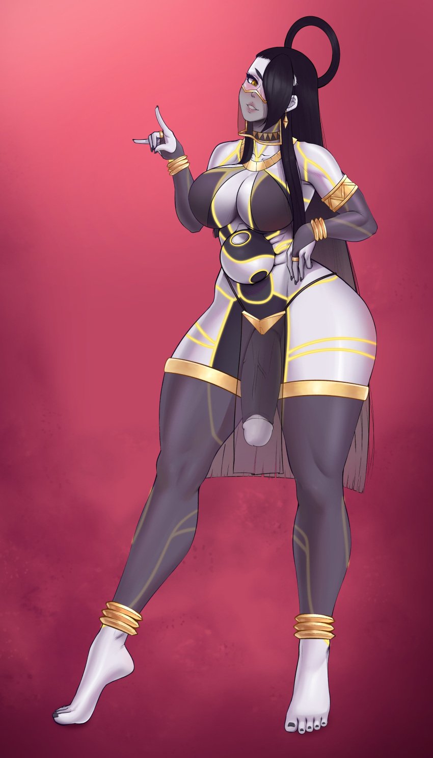 \n/ absurdres barefoot big_breasts blush bodypaint breasts cleavage clothed clothing colored_skin commentary commission english_commentary feet female female_seth_(street_fighter) flaccid fraankyy full_body futa_only futanari grey_skin hair_over_one_eye halo hand_on_own_hip highres huge_cock humanoid humanoid_penis large_breasts long_hair looking_at_viewer metal_skin mostly_nude muscular nail_polish neon_trim orb painted_clothes penis rule_63 seth_(sfv) seth_(street_fighter) smile solo standing straight_hair street_fighter street_fighter_v thick_thighs thighhighs thighs toes very_long_hair wide_hips yin_yang yin_yang_orb