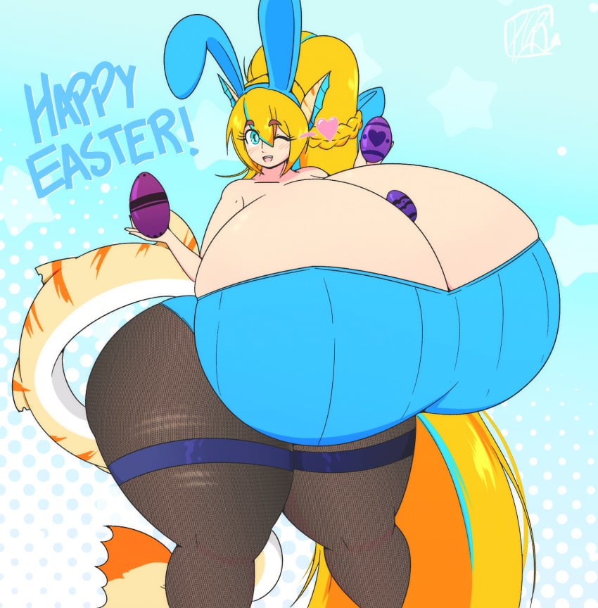 bunny_ears bunnysuit eggs female fins huge_ass humanoid hyper_breasts purpleguyri riley_moore_(artist) stockings sunsharksasha tagme thick_thighs tights winking yellow_hair