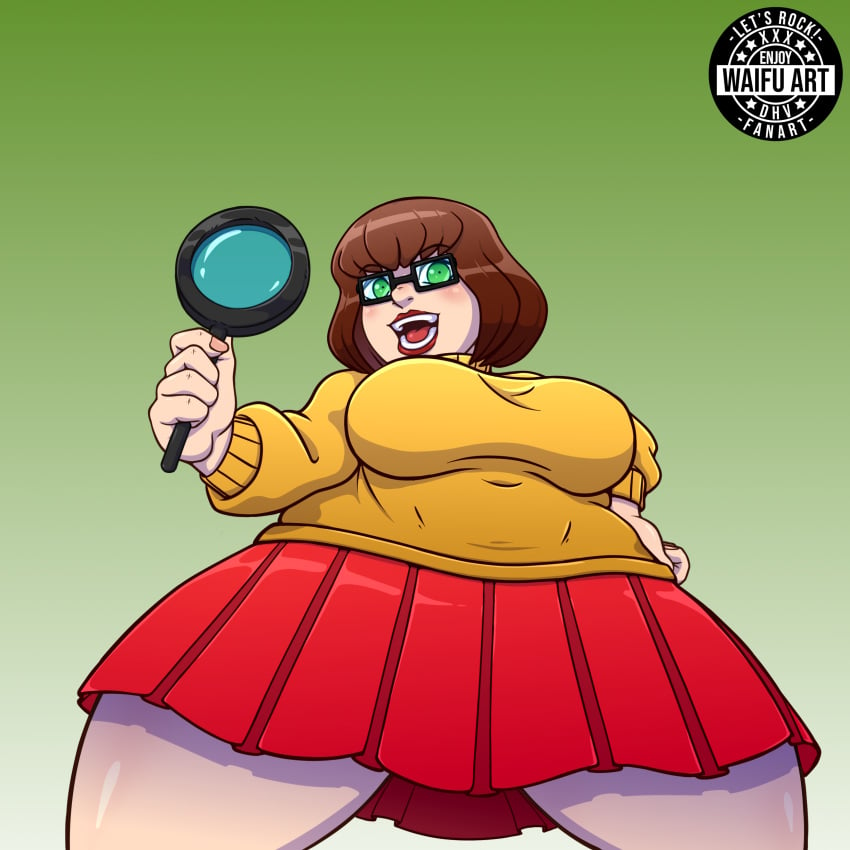 brown_hair busty female_only glasses green_eyes hanna-barbera nerd nerdy_female scooby-doo short_hair signature text turtleneck turtleneck_sweater velma_dinkley voluptuous waifuartdhv