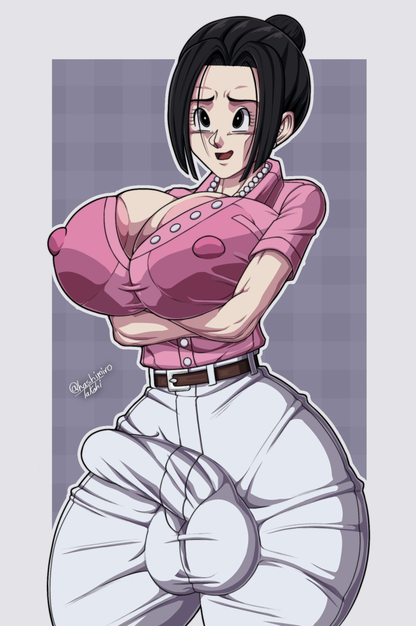 1futa 2d big_breasts bimbo bimbo_body bimbo_futanari black_hair breasts bulge bulge_through_clothing busty casual chichi chichi_(bulma's_party) chichi_futa cleavage clothed dragon_ball dragon_ball_z full_color fully_clothed futa_only futanari hashimiro_takahi huge_cock milf nipples nipples_visible_through_clothing no_penetration no_sex pants_bulge penis_bulge penis_under_clothes solo solo_futa tagme testicle_bulge topknot voluptuous voluptuous_futanari