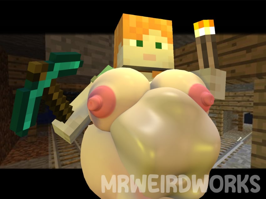 1girls 3d 3d_(artwork) alex_(minecraft) ambiguous_prey big_breasts casual fat female huge_belly minecraft mrweirdworkz nipples pale_skin sfm source_filmmaker struggling_prey vore vore_belly weapon