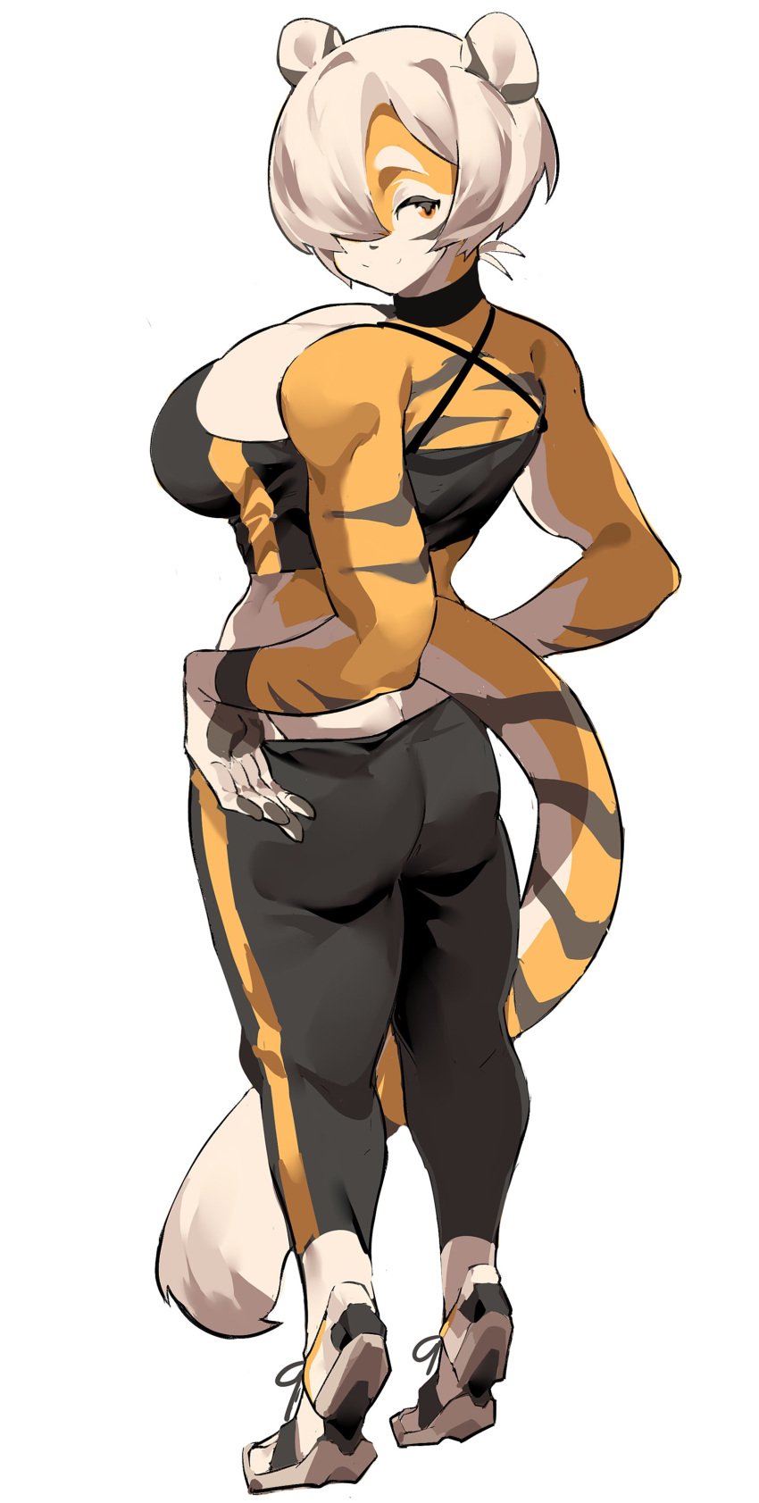 1girls alternate_hair_color amber_eyes anthro arknights aspirindabaitu big_ass big_breasts breasts bubble_butt female huge_ass mx99926 solo solo_female tiger tiger_girl waai_fu_(arknights)