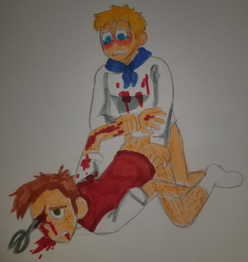 2boys blood crying dead dean_venture deanievcock death gay gay_anal gay_sex gore hand_drawn hank_venture incest male male_death male_only necrophilia scissors traditional_media_(artwork) twincest twins venture_brothers yaoi