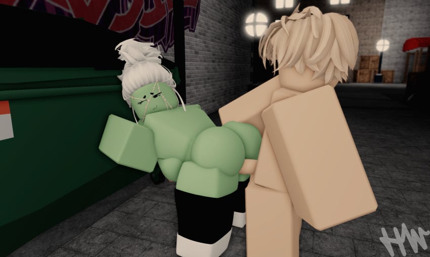 1boy1girl 3d bent_over city doggy_style footwear hexiewexie roblox roblox_avatar socks tagme thighhighs white_hair zombie_girl