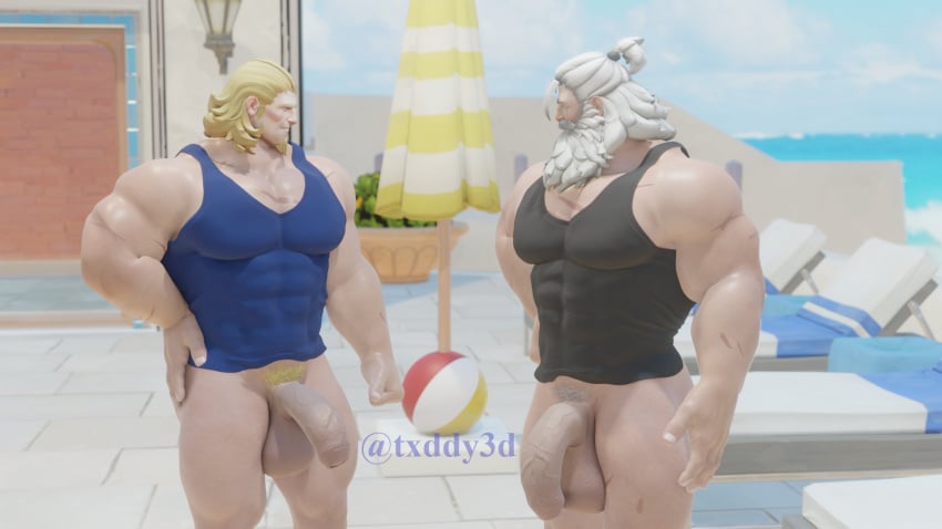 2boys 3d 3d_(artwork) balls big_balls big_penis gay male male_only muscular overwatch penis reinhardt txddy3d