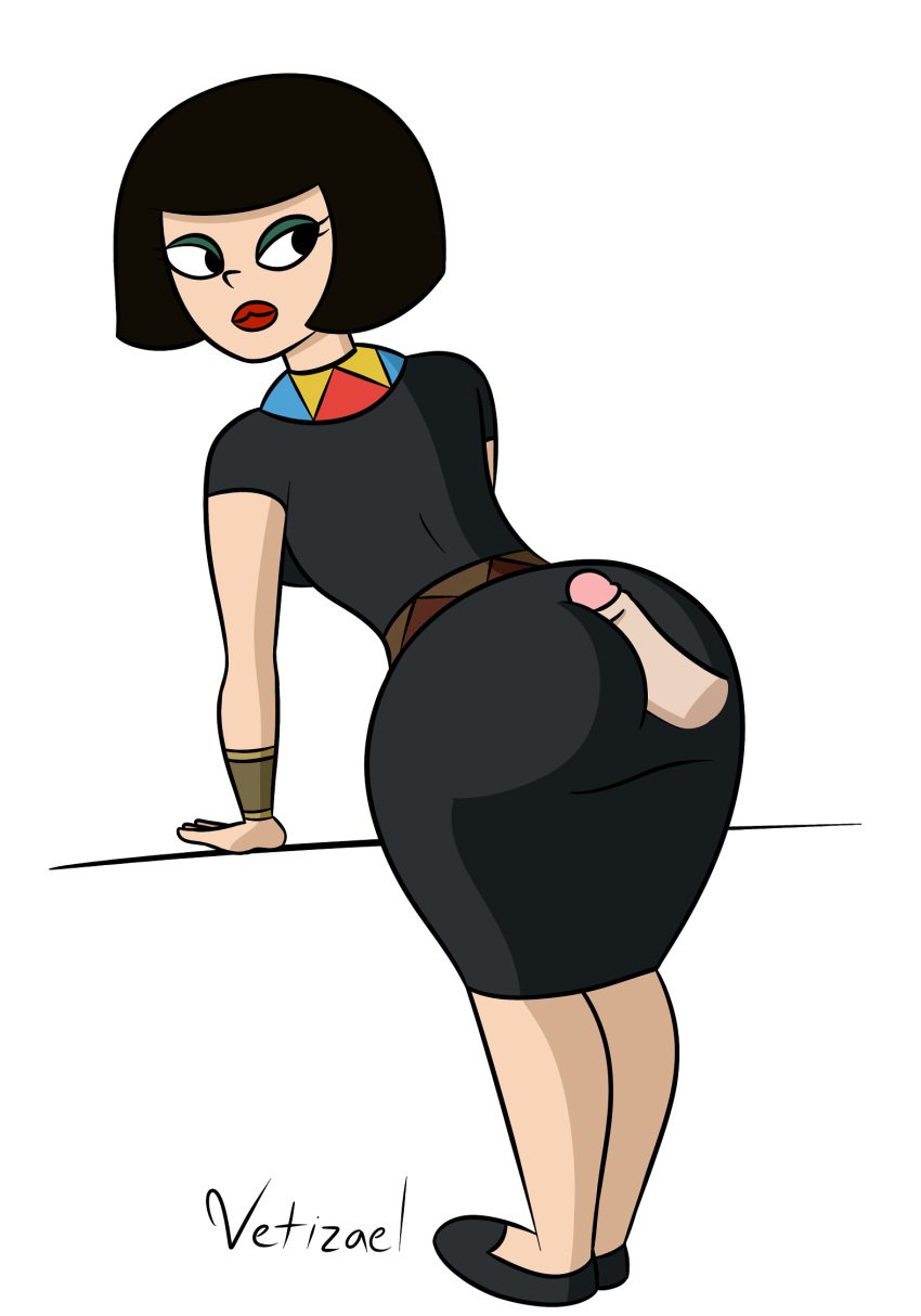 asian_female black_hair bob_cut buttjob clarence clothed clothed_female clothed_sex egyptian_female ms_mushburgur vetizael white_background