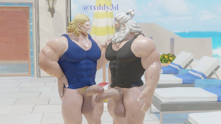 2boys 3d 3d_(artwork) balls big_balls big_penis gay male male/male male_only muscular muscular_male overwatch penis reinhardt txddy3d