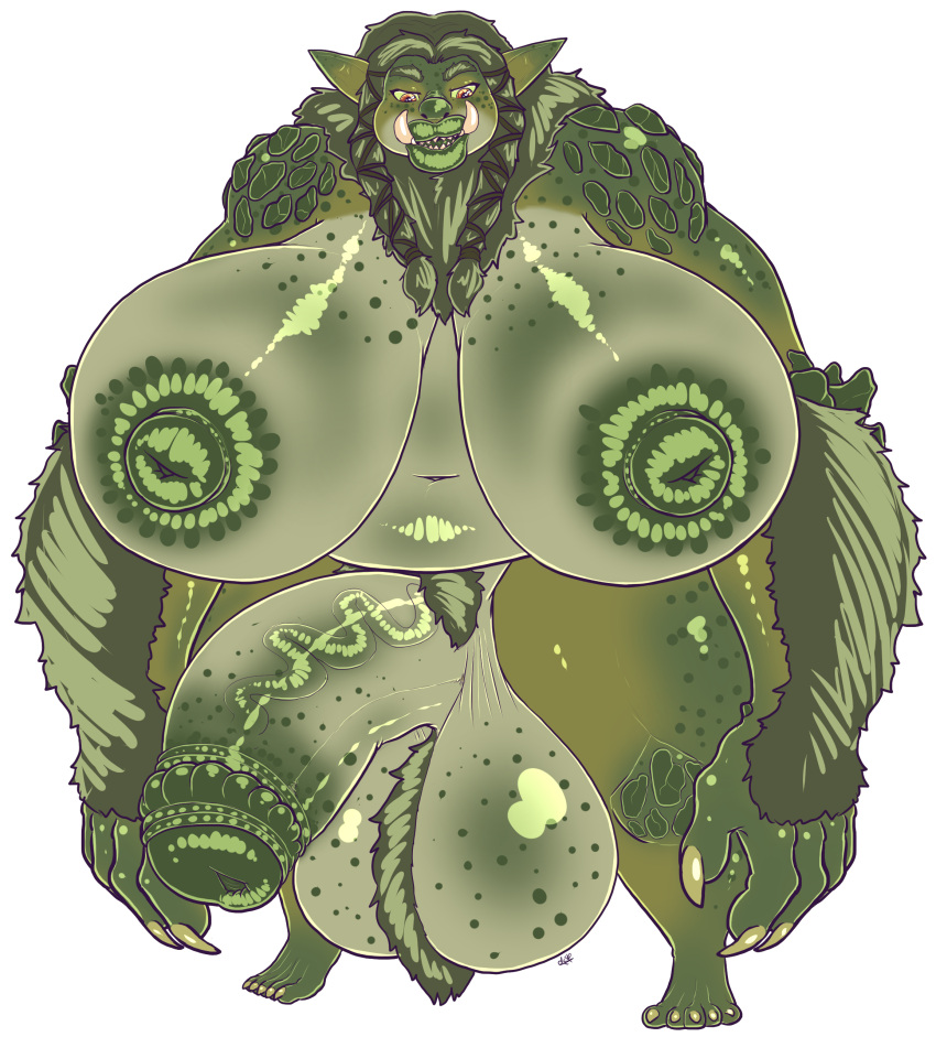 absurd_res ball_tuft balls big_balls big_breasts big_hands big_penis braided_hair breasts desbjust fur genitals green_body green_fur green_hair green_pubes gynomorph hair hi_res huge_balls huge_breasts huge_cock humanoid humanoid_pointy_ears hyper hyper_balls hyper_breasts hyper_genitalia hyper_penis intersex lips navel nipples penis pubes red_eyes sharp_teeth solo teeth thick_lips thick_thighs troll tuft tusks vein veiny_penis zrruth_(desbjust)