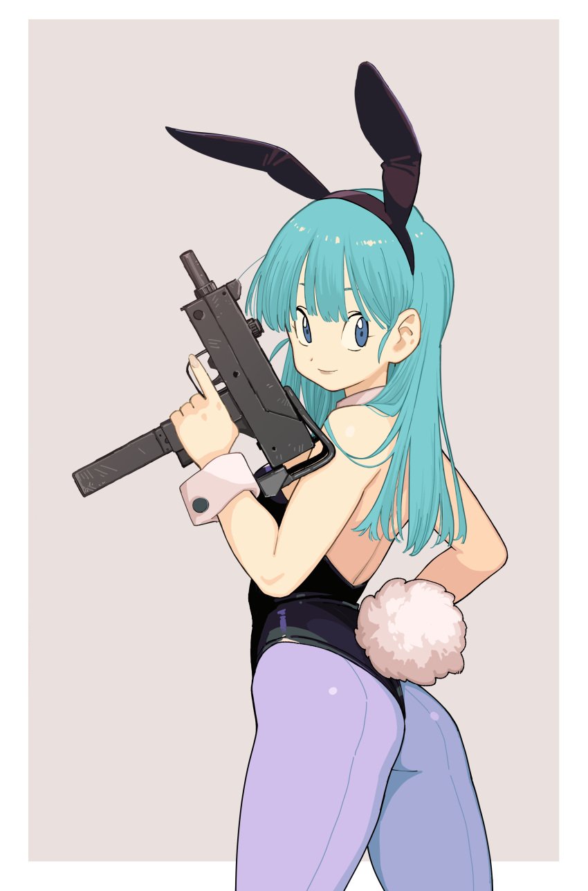 bulma_(bunny) bulma_briefs bunny_ears bunnysuit canon_costume dragon_ball dragon_ball_(classic) dragon_ball_z gun rokoido12 tagme teenage_bulma teenager