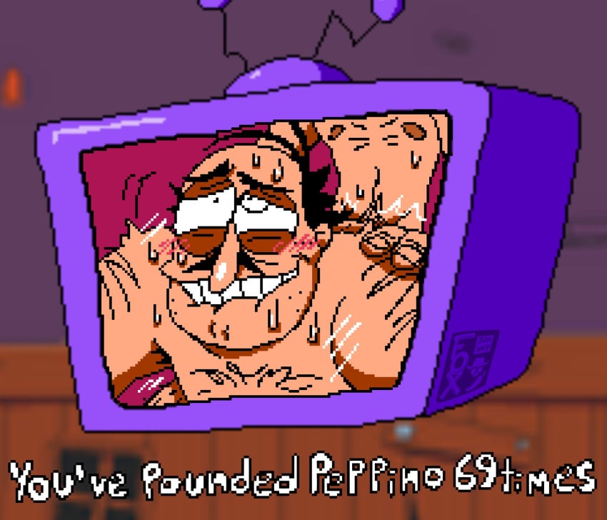 2boys anal_sex biting_lip comb_over gay hairy male_only offscreen_male peppino_spaghetti pixel_art pizza_tower sex_on_tv