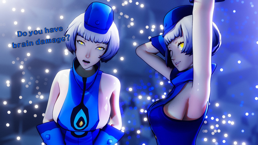 1girls 3d amateurthrowaway armpit_fetish armpits clothed clothed_female elizabeth_(persona) english_text multiple_angles persona persona_3 sideboob tagme talking talking_to_viewer text yellow_eyes