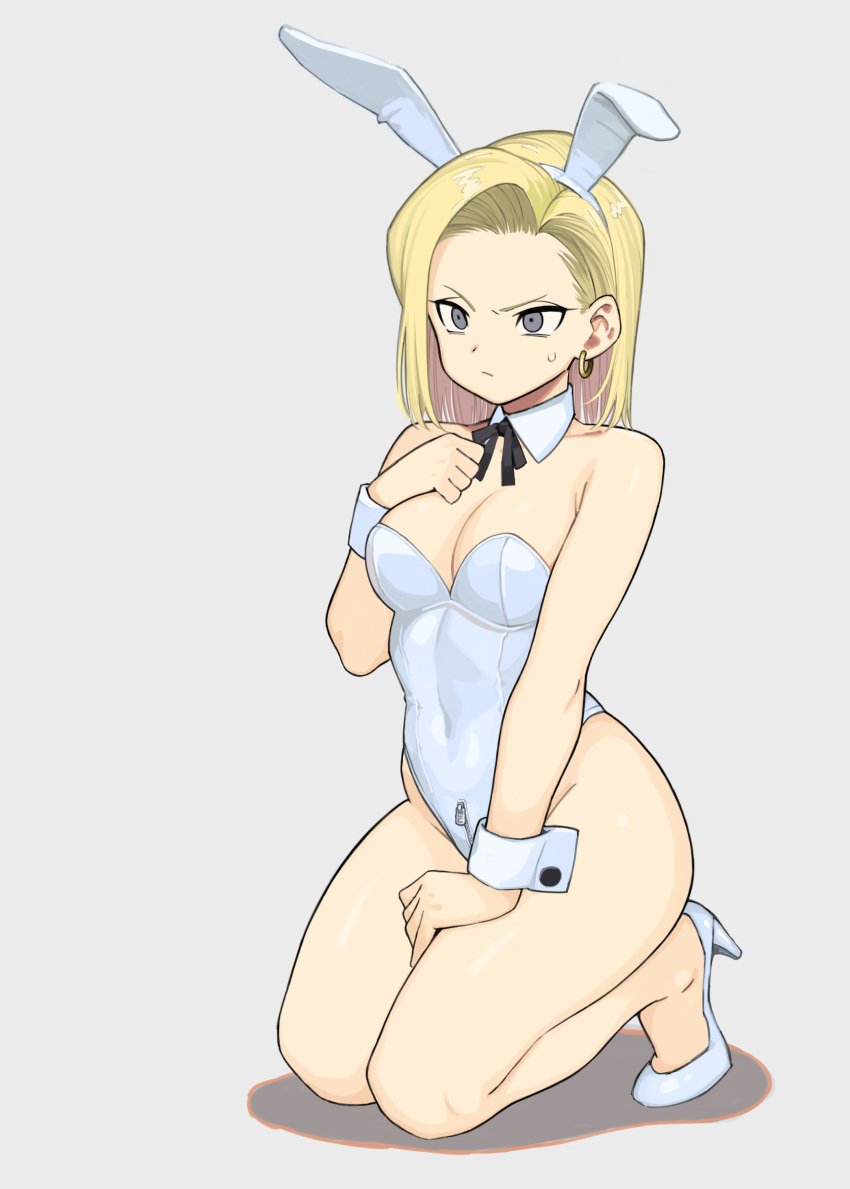 1girls android_18 blonde_hair bunnysuit dragon_ball dragon_ball_z female female_only fully_clothed rokoido12 solo