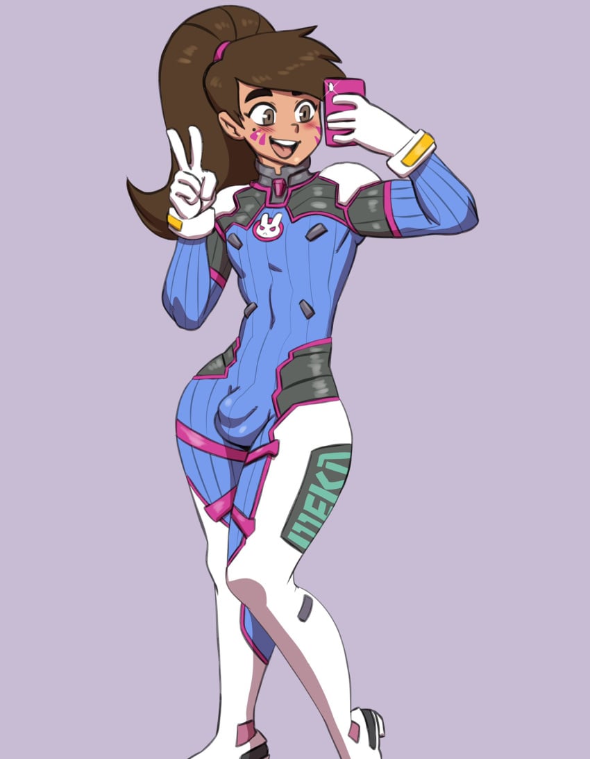 1femboy bodysuit brown_eyes brown_hair bulge bulge_through_clothing canon_crossdressing clothing cosplay costume crossover crossplay d.va_(cosplay) darkeros13 femboy femboy_only feminine_male girly hair hips marco_diaz overwatch peace_sign penis_bulge phone plugsuit ponytail princess_marco selfie smile solo solo_femboy star_vs_the_forces_of_evil thighs trap