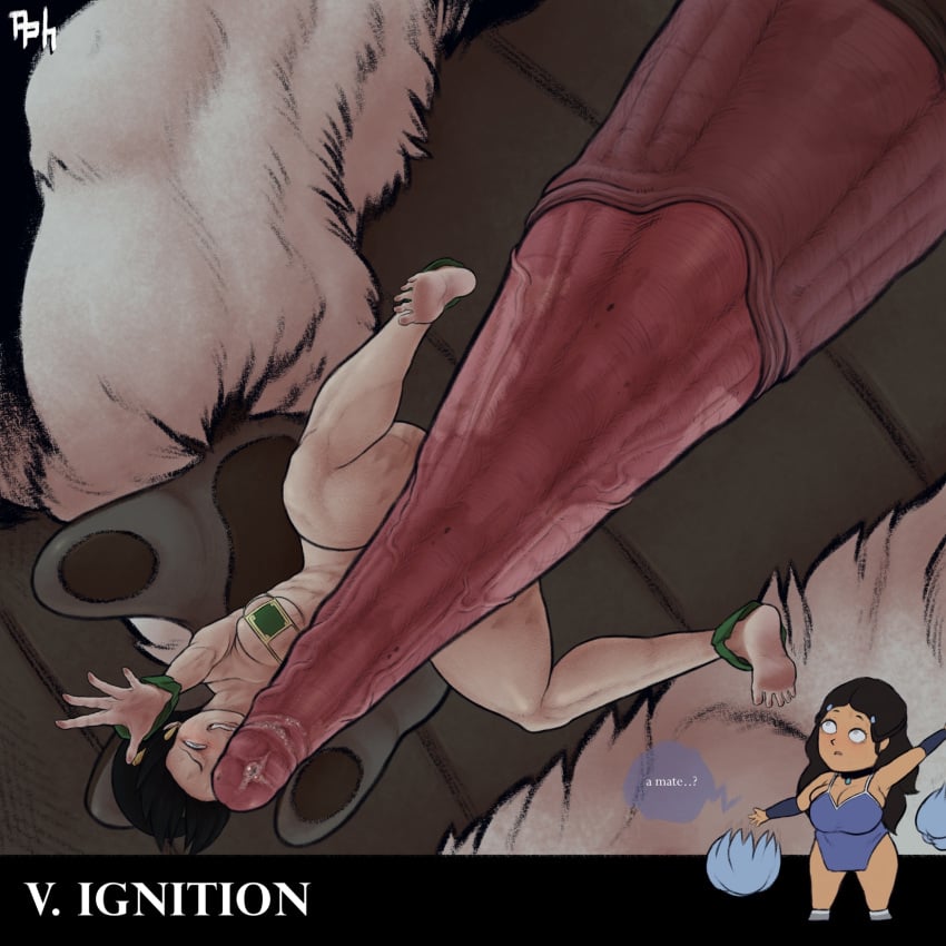 1girls aphrodos appa avatar_legends avatar_the_last_airbender earth_kingdom english_text feet feet_up female huge_ass huge_cock katara male sky_bison text toph_bei_fong unseen_male_face water_tribe zoophilia