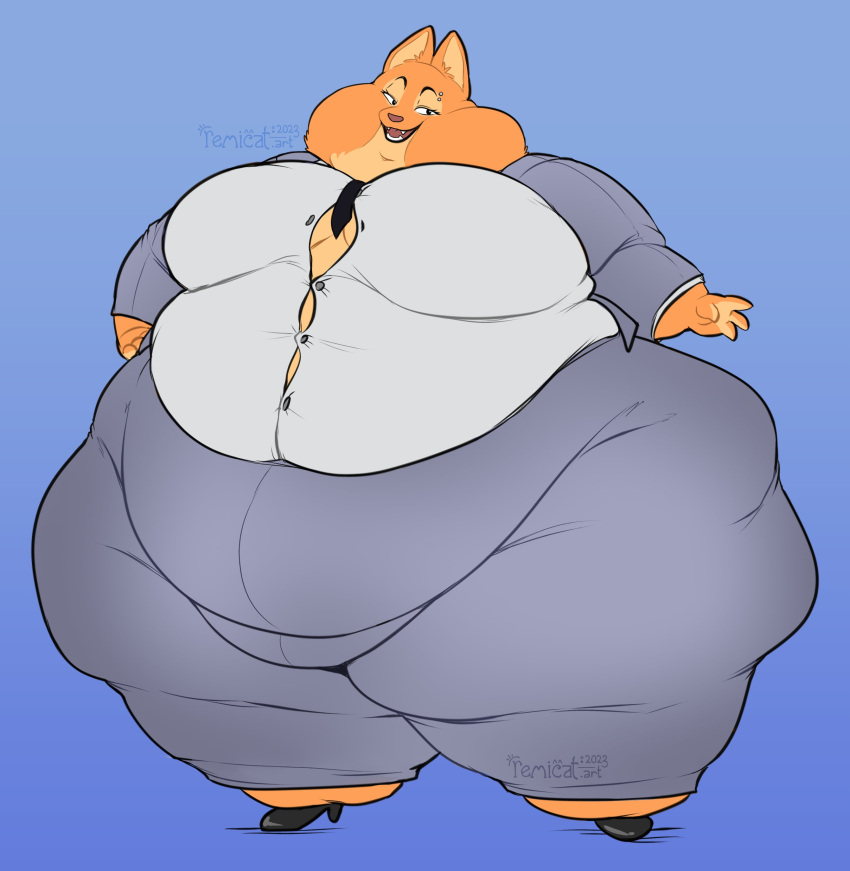 button_gap diane_foxington fat_arms fat_face huge_ass huge_belly huge_breasts obese obese_female office_lady overweight overweight_female remicat remicat69 thick_thighs tight_clothing