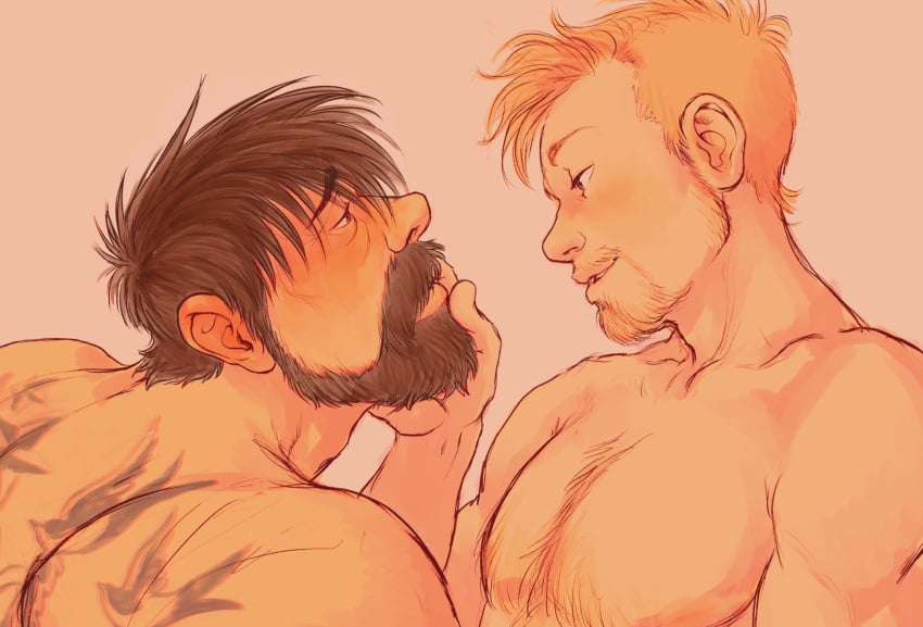 2boys bara beard black_hair bulge captain_haddock chest_hair facial_hair gay hads male_only muscles muscular muscular_male naked naked_male no_visible_genitalia nude pubes pubic_hair short_hair size_difference tintin