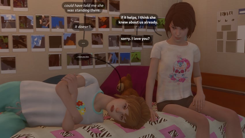 2girls 3d blender blender_eevee carnalsfm comic couple dialogue female kate_marsh life_is_strange max_caulfield only_female relationship yuri