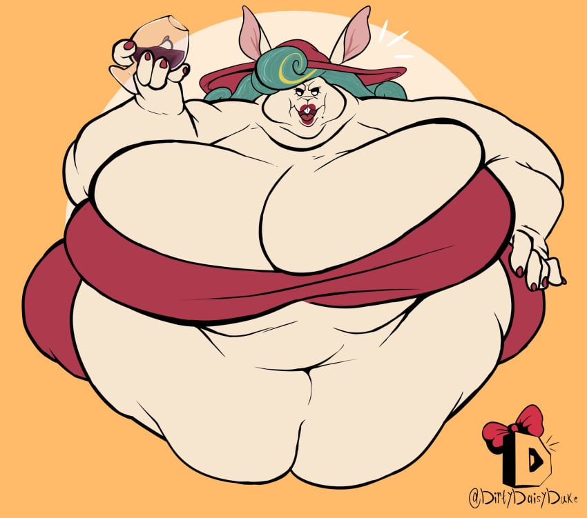 bbw belly belly_expansion belly_overhang broodal broodals dirtydaisyduke dress fat fat_female fat_woman female female_only green_hair madame_broode mario_(series) obese obese_anthro obese_female overflow overflowing_belly overflowing_breasts overweight overweight_anthro overweight_female rabbit rabbit_ears rabbit_humanoid red_dress simple_background ssbbw super_mario_odyssey white_body white_fur white_skin wine wine_glass