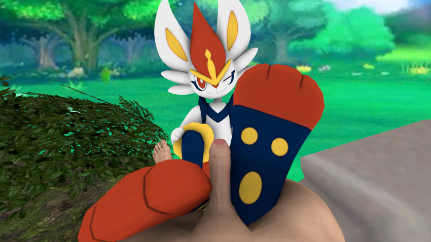 anthro cinderace duo feet fields foot_fetish foot_focus foot_play footjob foxmccloud287 generation_8_pokemon hi_res male male/male nintendo one_eye_closed pokemon pokemon_(species) sex wink