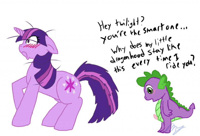 2d awkward awkward_question blush dialogue dragon equine female feral friendship_is_magic furry furry_only horn horns my_little_pony penis quadruped shock spike spike_(mlp) straight_hair tail text the_truth twilight_sparkle_(mlp) unicorn what