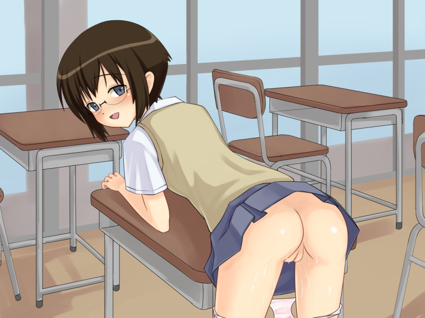 ass blush glasses ore_no_imouto_ga_konna_ni_kawaii_wake_ga_nai pointy_chin pussy school_uniform smile tamura_manami uncensored