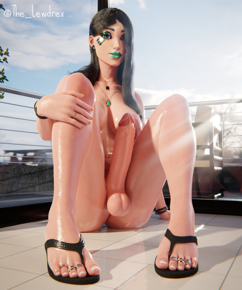 1futa 3d alternate_version_available ark_(fortnite) balcony balls big_breasts big_penis black_hair blender blue_nail_polish blue_nails bottomless breasts completely_nude completely_nude_female d'ark_(fortnite) detailed_background ear_piercing earrings epic_games erect_penis erection feet female female_focus female_only fortnite futa_only futanari green_lipstick green_makeup highres lewdrex light-skinned_futanari lipstick long_hair looking_at_viewer makeup nose_piercing nude nude_female nude_futanari oil oiled oiled_skin oily on_floor penis piercing piercings presenting presenting_breasts presenting_penis sandals shadow shiny shiny_skin shoes sitting solo solo_focus spread_legs sun sunlight sunrays thick_thighs topless watermark