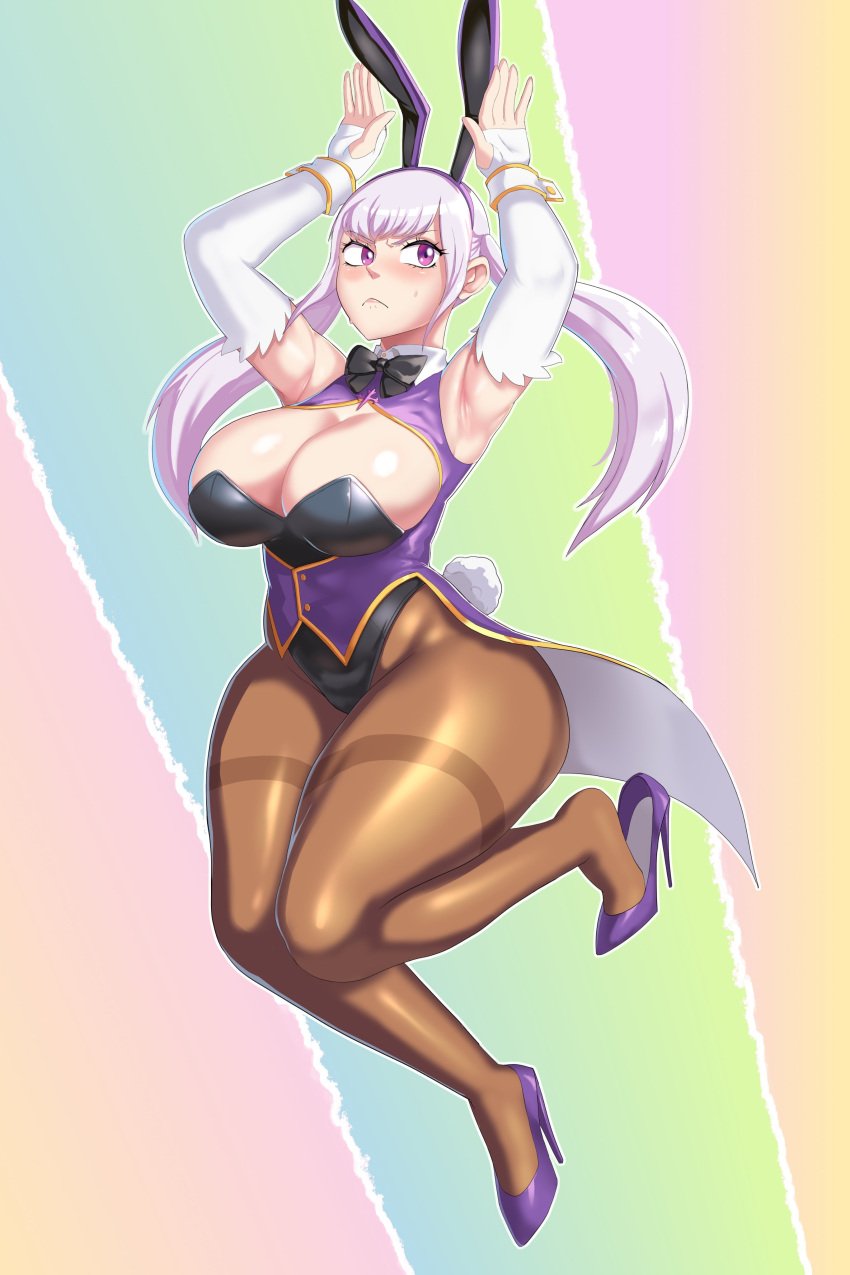 armpits big_breasts black_clover bunny_ears bunnysuit female_focus female_only large_breasts linkxs looking_at_viewer noelle_silva pink_eyes shounen_jump silver_hair twintails