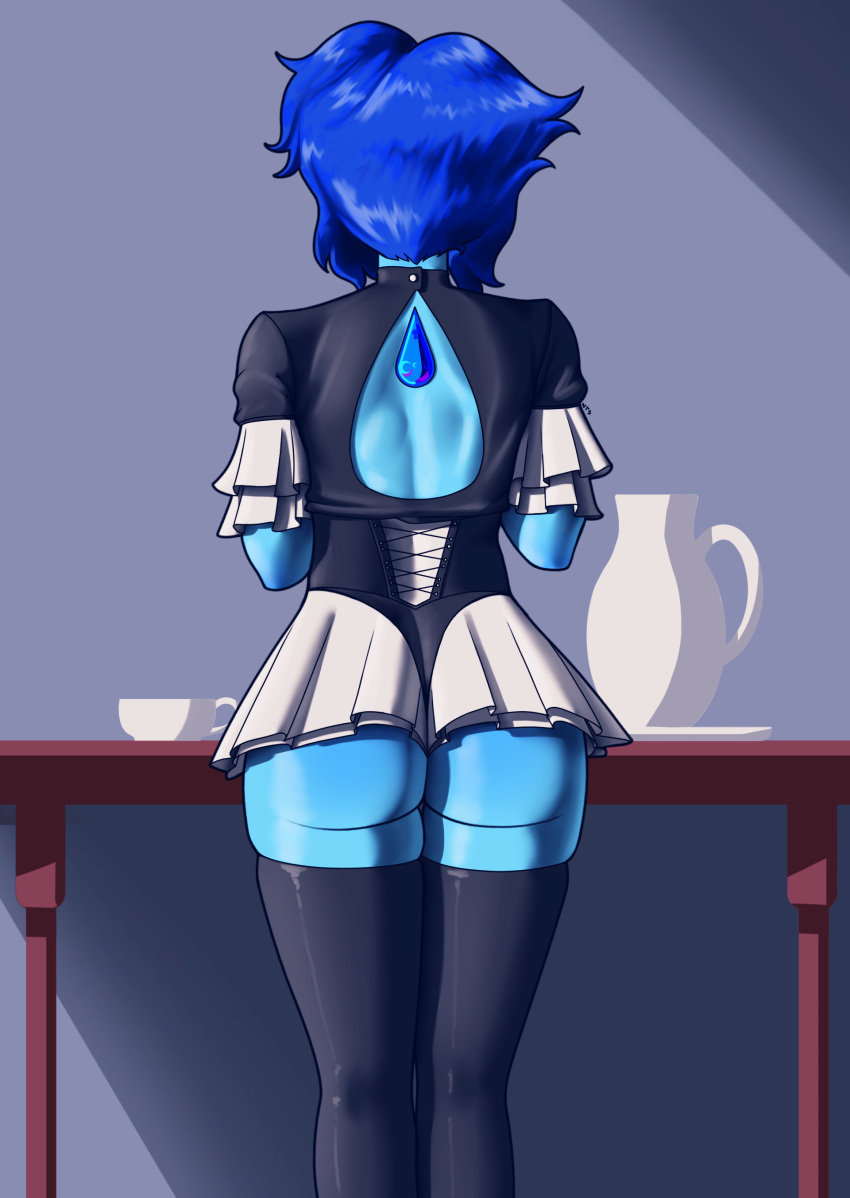 ass back blue_hair cartoon_network from_behind gem_(species) lapis_lazuli_(steven_universe) maid maid_uniform numinex short_hair standing steven_universe