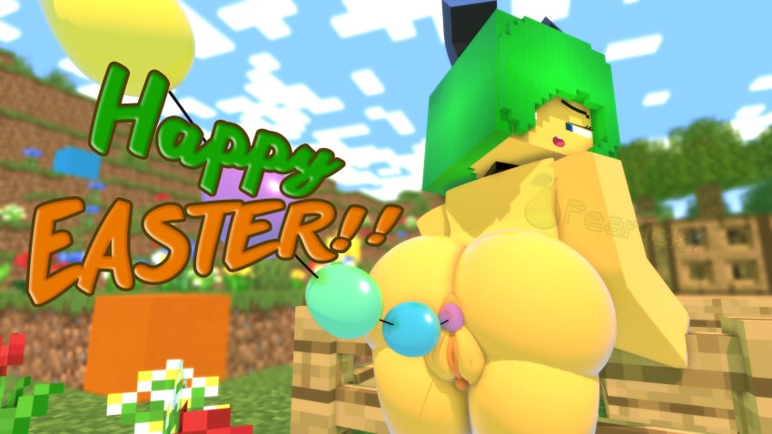 1girls 3d anal_beads anal_insertion big_ass blue_eyes breasts bunny_ears collar easter easter_eggs eggs erect_nipples female green_hair horny_female human humanoid looking_at_viewer looking_back lou_(pearickmc) mine-imator minecraft nude_female outside pearickmc pussy solo tagme