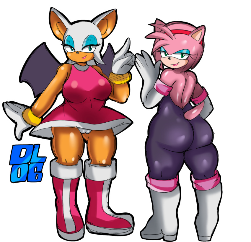 2girls alternate_ass_size alternate_breast_size amy_rose amy_rose_(cosplay) amy_the_bat animal_ears anthrofied ass bat bat_wings black_nose blue_eyes boots bottomless bottomless_skirt bubble_ass bubble_butt busty chiropteran cleavage clothed clothing clothing_swap cosplay curvy dress elbow_gloves eulipotyphlan eyelashes eyeshadow female female_only footwear fur gloves green_eyes hairband hedgehog huge_breasts hyper hyper_ass mammal multiple_girls naughty_face outfit_swap overweight pink_fur pink_hair png rouge_rose rouge_the_bat rouge_the_bat_(cosplay) seductive seductive_look seductive_smile shoes short_skirt skirt smile sonic_(series) tail tan_fur thick_hips thick_thighs upskirt video_games voluptuous white_fur white_hair wide_hips