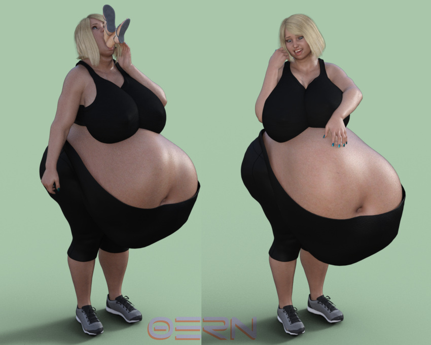 3d bbw belly belly_bulge big_belly big_belly_bulge blonde_female blonde_hair chubby chubby_female endosoma female_pred female_prey giantess giantess_vore hand_on_belly larger_female looking_down mini_giantess multiple_prey non_consensual oern oral_vore original original_character pale-skinned_female post_vore runner short_hair smaller_female soft_vore swallowed_alive swallowed_whole vore vore_belly