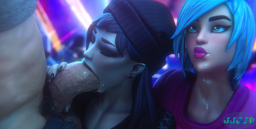 1boy 2girls 3d 3d_(artwork) athletic_female beanie big_balls big_penis black_hair blowjob blue_eyes blue_hair casual casual_exposure casual_nudity casual_sex closed_eyes clothed clothed_female clothed_sex clothes clothing cock deep_penetration deep_throat deepthroat dusk_(fortnite) eyeliner eyeshadow face_fucking fellatio female fortnite green_eyes hand_on_penis huge_cock human iris_(fortnite) jjjjd large_balls large_penis light-skinned_male lipstick long_hair looking_at_another looking_at_partner male male/female open_mouth penis penis_out pubes pubic_hair public public_exposure public_nudity public_sex public_use saliva saliva_drip saliva_on_penis saliva_string saliva_trail sex straight threesome tight_fit video_game video_games wet wet_skin