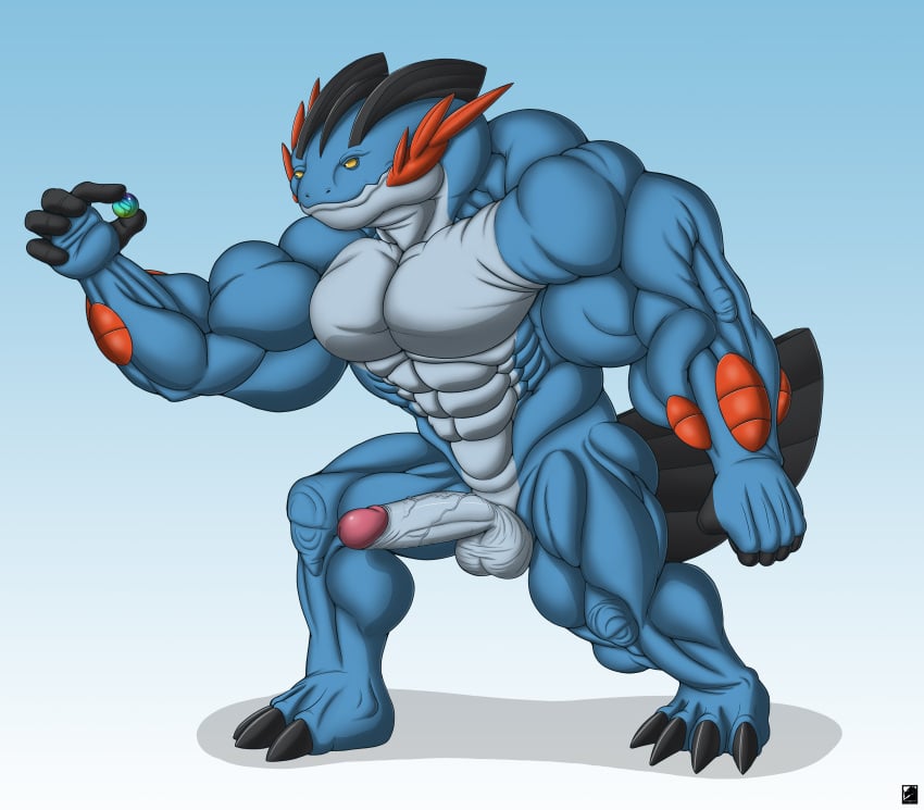 1boy 2020 2020s 4_toes abs absurd_res anthro balls ballsack bara beefy big_arms blue_skin erection foreskin foreskin_folds front_view genitals hi_res high_resolution highres holding holding_object humanoid_genitalia humanoid_penis intact kevindragon male male_only mega_evolution mega_swampert muscles muscular_anthro muscular_male nintendo no_nipples nude_male orange_eyes pecs penis pokémon_(species) pokemon retracted_foreskin scalie scrotal_raphe scrotum smiling solo superabsurd_res swampert swampertite testicles uncut veiny veiny_penis white_penis yellow_eyes