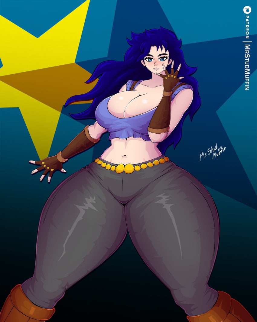 1girls big_breasts blue_hair breasts female female_only fully_clothed human jojo's_bizarre_adventure jojo_pose jonathan_joestar large_breasts light-skinned_female light_skin long_hair mrstudmuffin phantom_blood pose rule_63 shounen_jump solo thick_thighs wide_hips