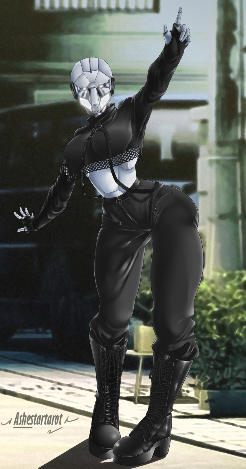 1girls 2023 2d 2d_(artwork) ashestartarot big_breasts black_boots black_pants breasts bungie clothed crop_top destiny_(game) exo female female_focus female_only fully_clothed goth goth_girl goth_robot gynoid hi_res highres hips hourglass_figure knee_high_boots long_sleeves platform_boots robot robot_girl solo solo_female solo_focus thick_thighs thighs wide_hips