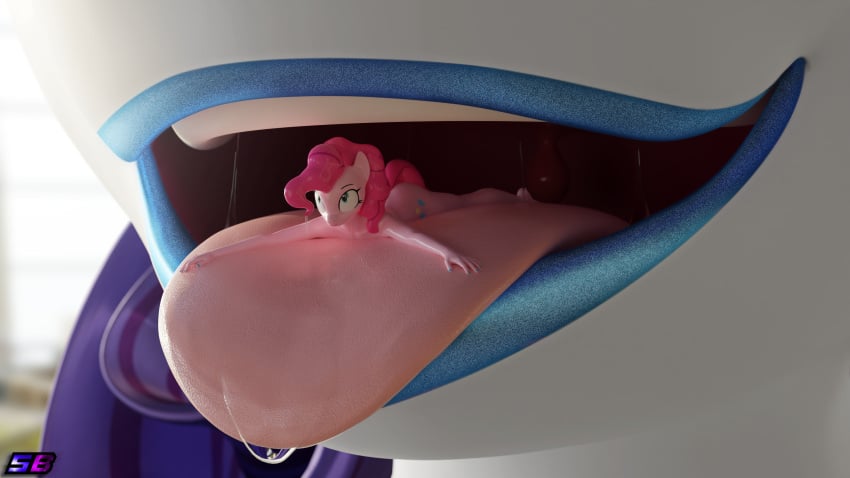 3d_(artwork) absurd_res anthro anthrofied blue_eyes blue_lips blue_lipstick bodily_fluids cutie_mark digital_media_(artwork) fur hair hi_res lips lipstick makeup micro micro_in_mouth my_little_pony nude on_tongue open_mouth pink_body pink_fur pink_hair pinkie_pie_(mlp) purple_hair rarity_(mlp) saliva shadowboltsfm tongue tongue_out vore white_body white_fur