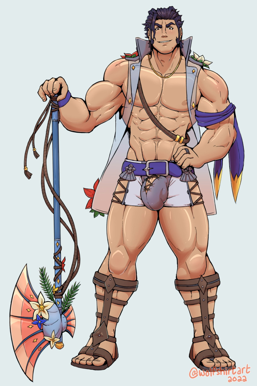 axe balls balthus_von_albrecht bara battle_axe big_balls big_penis bulge fire_emblem fire_emblem:_three_houses flaccid hand_on_hip male male_only muscles muscular muscular_male nintendo open_jacket penis solo solo_male wolfshirtart