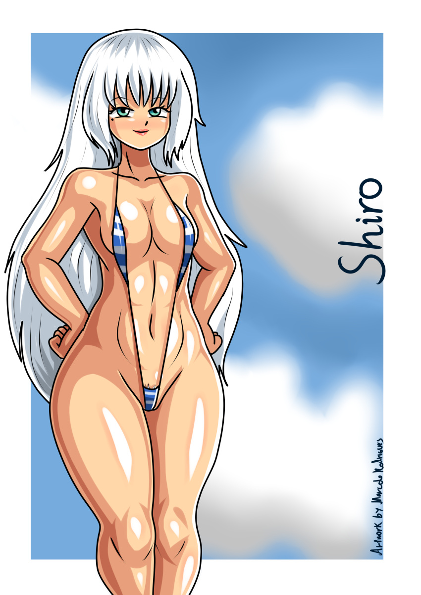 12_hoseki alternate_version_available rodriguesd-marcelo shiro_yuyun slingshot_swimsuit small_breasts solo_female white_hair wide_hips yuyun_family_(12_hoseki)