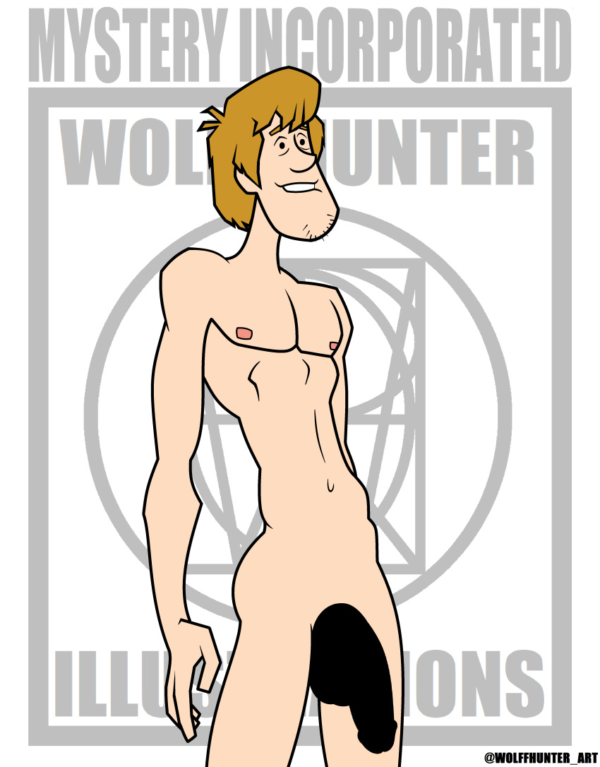 cartoony censored_penis erection hanna-barbera male_nipples male_only male_pubic_hair masculine mature_male muscles muscular_male mystery_inc pecs scooby-doo scooby-doo_(series) shaggy_rogers smile smiling smooth_skinned_male solo veiny_penis white_background wolffhunter_art