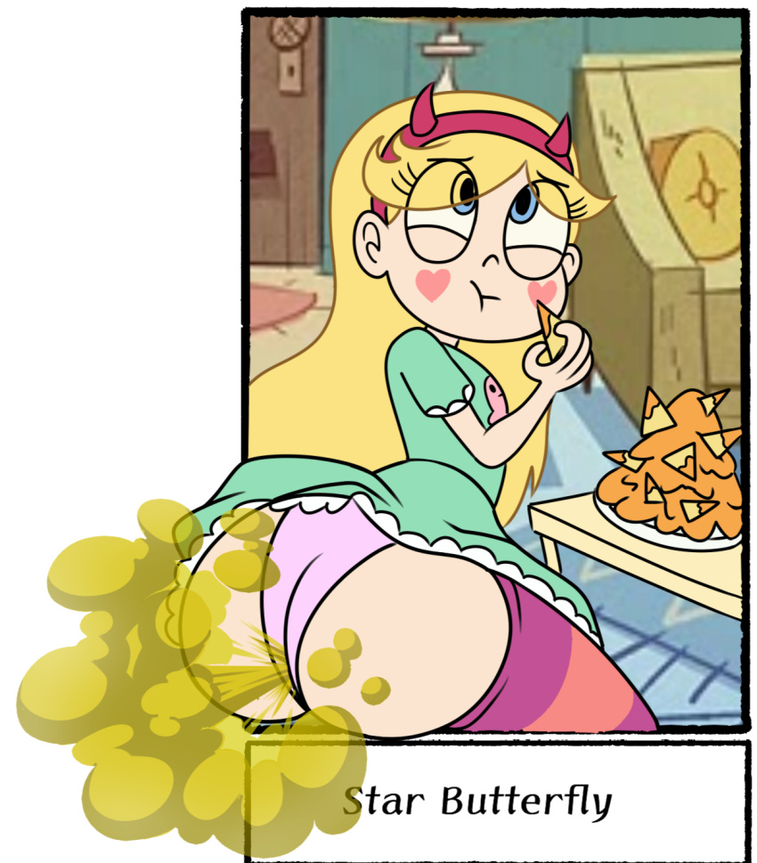 big_ass blonde_hair blue_eyes brap bubble_ass bubble_butt cheese disney disney_xd eating face_markings fart fart_fetish farting heart huge_ass huge_butt large_ass large_butt light-skinned_female markings nachos pink_panties smelly_ass solo star_butterfly star_vs_the_forces_of_evil thomzone