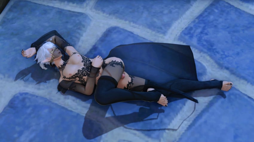 alphinaud_leveilleur black_dress feet femboy final_fantasy_xiv girly stirrup_legwear