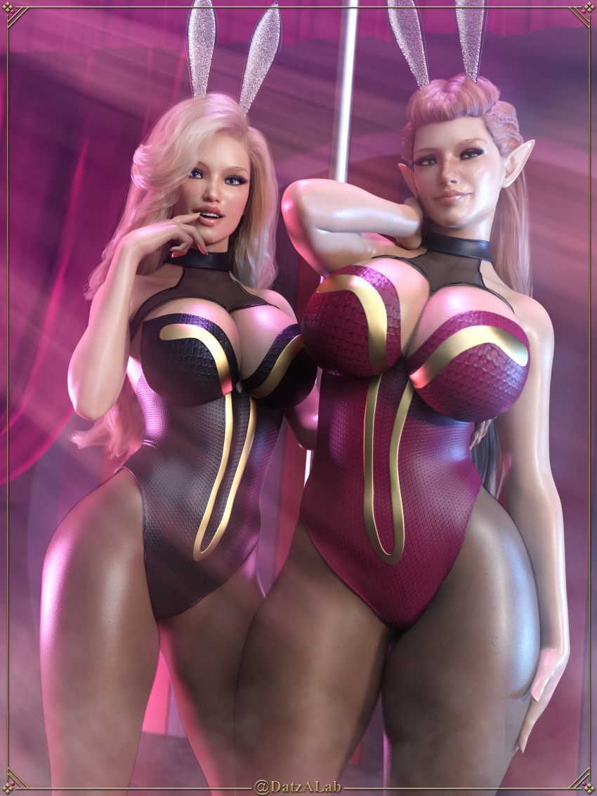 2girls 3d athletic athletic_female big_breasts bottom_heavy breasts busty cleavage curvaceous curvy curvy_figure datzalab digital_media_(artwork) elf elf_female elise_blackhorn eyebrows eyelashes eyes fantasy female_focus fit fit_female hair hips hourglass_figure huge_breasts humanoid kiara_blackhorn large_breasts legs light-skinned_female light_skin lips mature mature_female original original_character original_characters thick thick_legs thick_thighs thighs top_heavy upper_body voluptuous waist wide_hips