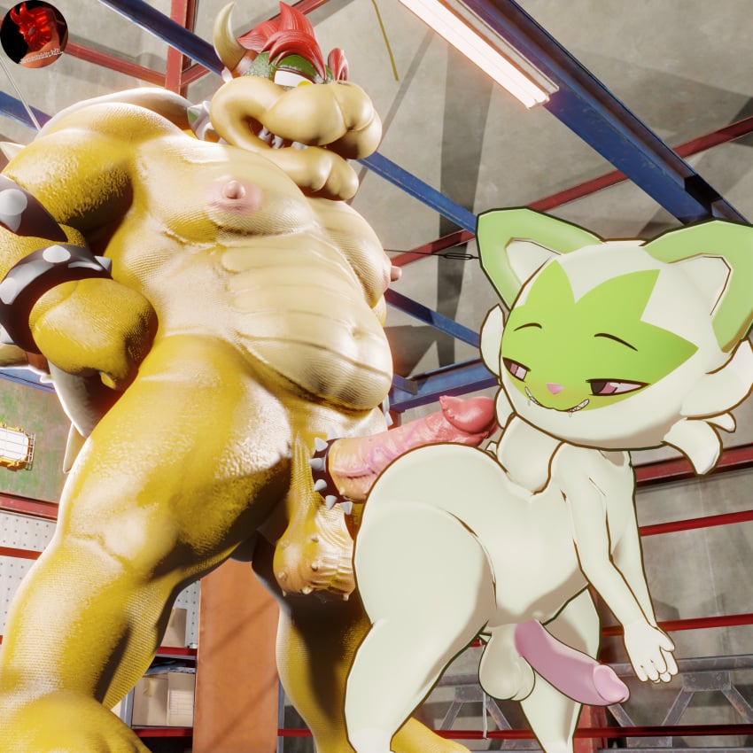 2023 2boys 3d 3d_(artwork) ass backsack belly bent_over big_ass big_balls big_butt big_dom_small_sub big_penis blender bowser cock_ring dragon feline femboy furry gay gay_sex hi_res looking_at_viewer male_only mario_(series) nintendo penis pokemon pokemon_(species) pokemon_sv presenting presenting_ass presenting_hindquarters size_difference smirk smokedaddy sprigatito tail