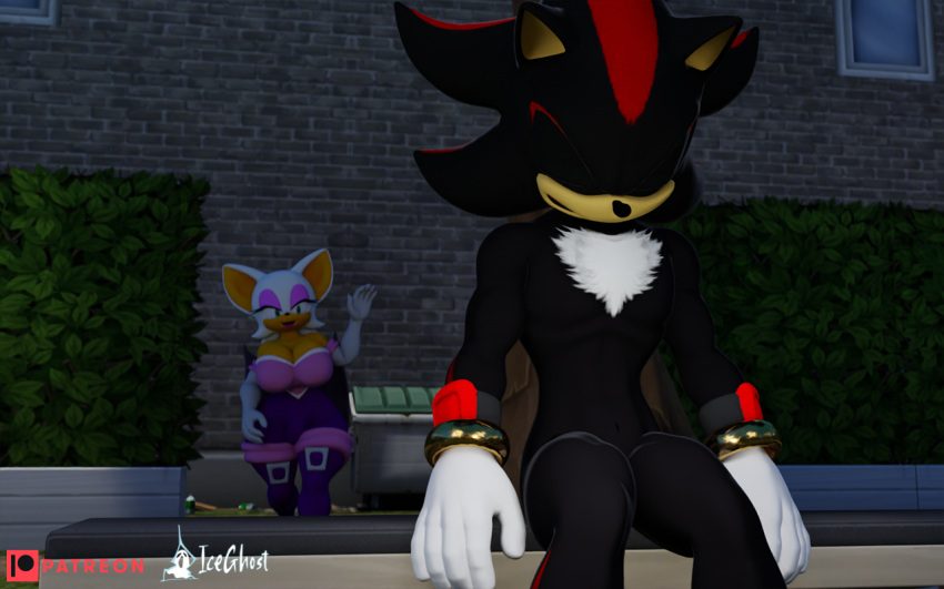 3d 3d_(artwork) 3d_model andromorph cuntboy exposed_torso footwear futanari handwear iceghost_(artist) intersex mobian mobian_(species) mobian_bat outside public rouge_the_bat sega shadow_the_hedgehog sonic_(series) sonic_adventure_2 sonic_the_hedgehog_(series)