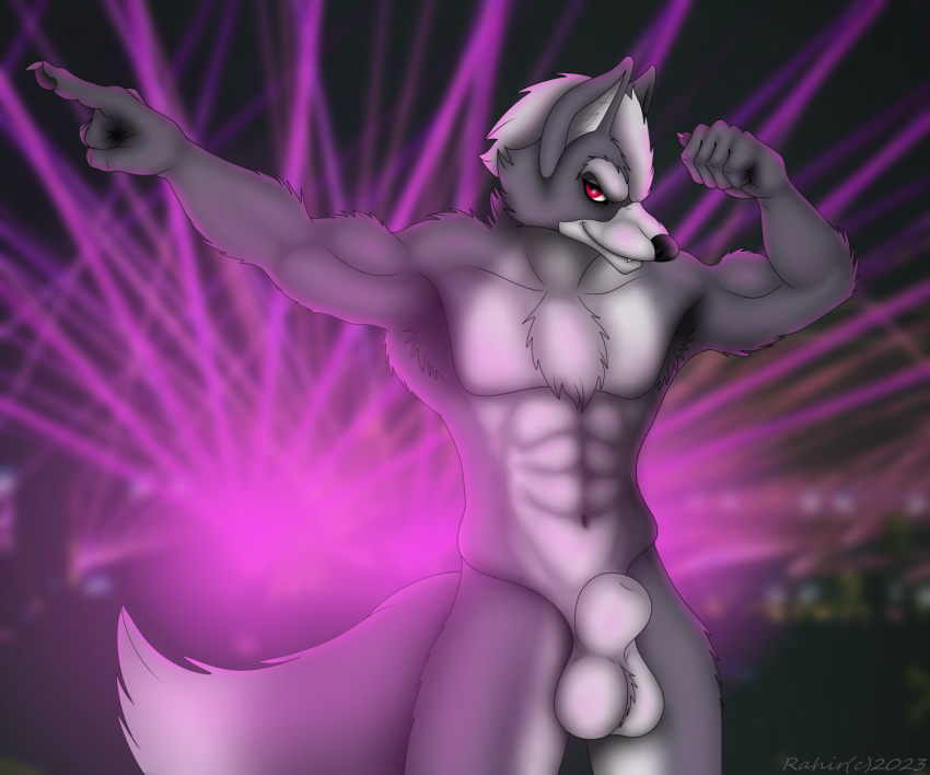 animal_genitalia anthro balls canid canine canis digital_media_(artwork) genitals hi_res invalid_tag male mammal nintendo nude o'donnell pose purple rave sheath solo star_fox wolf