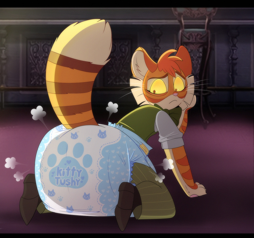 anthro calvin_mcmurray clean_diaper diaper diaper_over_clothing domestic_cat felid feline felis furry hi_res jupiters lackadaisy male male_focus male_only mammal solo solo_male webcomic