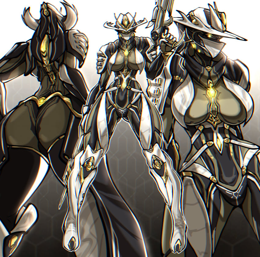 1girls 2d 2d_(artwork) 2d_artwork akimbo almost_naked ass ass_focus ass_window athletic_female back_view big_ass big_breasts big_butt black_panties black_stockings breasts butt cowgirl female female_only front_view high_heels leather_clothing legwear mask mesa_(warframe) mesa_prime_(warframe) panties pose posing presenting rear_view robot robot_girl stockings tagme thick_thighs warframe weapon yellow_eyes zzzhodazzz