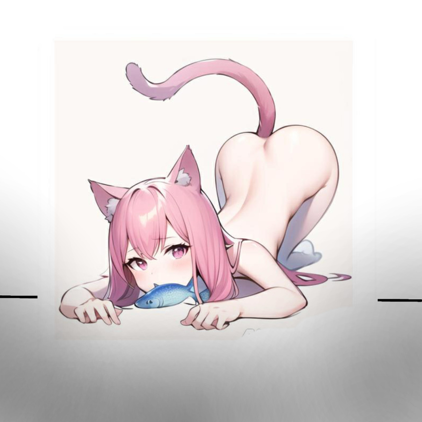 1girls 2d ai_generated arms back back_muscles backside cat_ears cat_girl cat_humanoid cat_tail catgirl digital_art digital_drawing digital_media ear_fluff elbows eri_oswong eyebrows eyebrows_visible_through_hair eyelashes eyes feet female fingers fish fish_eyes fish_in_mouth fish_tail five_fingers flat_ass flat_butt gills girl hands hi_res high_resolution highres hires knees lower_thighs naked naked_female nude nude_female nudity pink_ears pink_eyes pink_fur pink_tail shoulders small_ass small_butt stable_diffusion tail upper_thighs white_background white_fluff