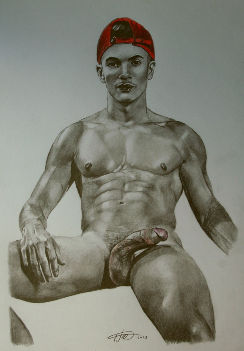 1boy abs biceps boner caucasian caucasian_male circumcised erect_penis erection eric_rey hard_on looking_at_viewer male male_nude_neil male_only muscles muscular muscular_male onlyfans_model pecs real_person sketch smooth_chest smooth_skin snapback solo solo_male twink