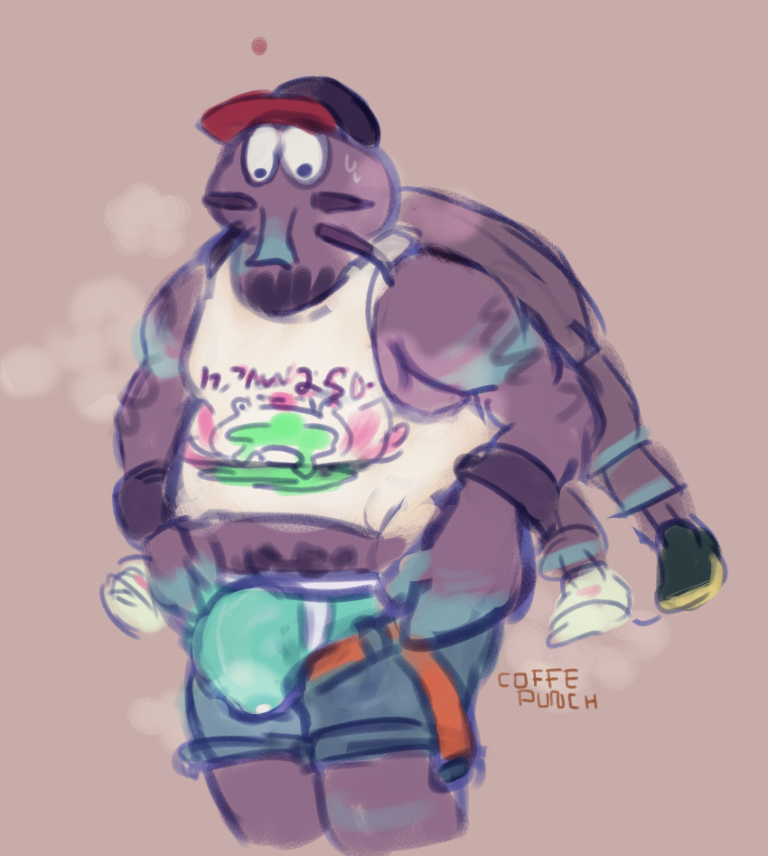 1boy anthro armband arthropod bara belly big_chest bottom_wear bulge bulge_through_clothing chest_hair coconut_crab coffepunch crab crustacean cum_drip cum_through_clothes cum_through_clothing cum_through_underwear gay hairy jeans male male_only mr._coco_(splatoon) musclegut muscles muscular musk musk_clouds pincers pubic_hair shoes shorts solo splatoon splatoon_(series) splatoon_3 sweat tight_clothing tight_pants tight_pants_(meme) underwear vest